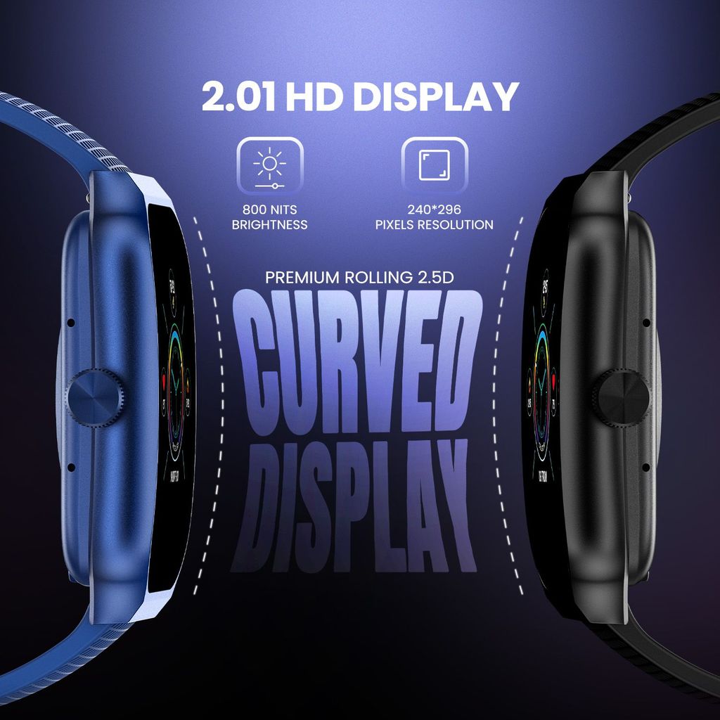 CELLECOR E3 Rise 2.01" HD Curved Display Smart Watch, Bluetooth Calling, 100+ Watch Faces, 100+ Sports Modes, Health Suite, Voice Assistance (Blue)