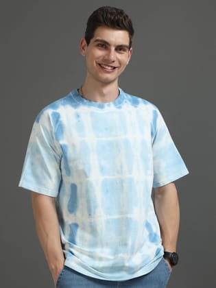Men Tie & Dye Pattern Oversized T-Shirt-S / Blue