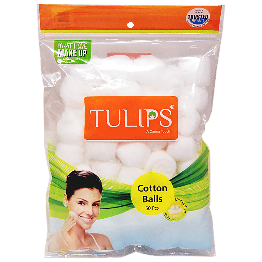Tulips Cotton Balls - For Make Up & Nail Polish Removal, 50 Pcs
