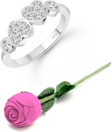 valentine day ring rose box  Couple Heart (CZ) Rhodium Plated  Ring