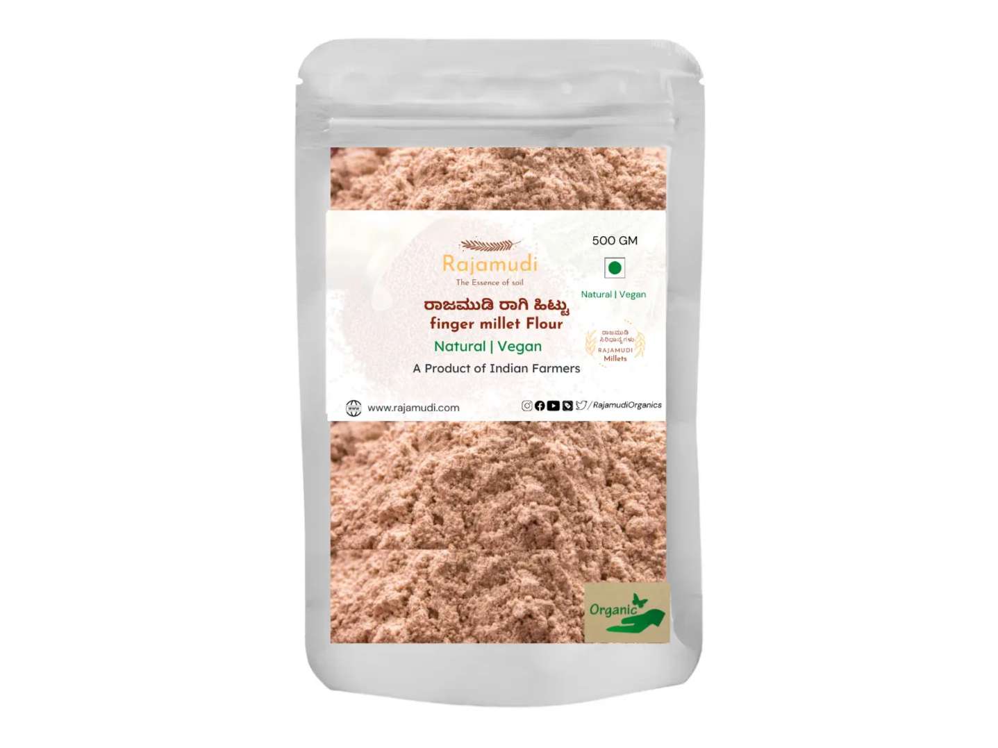 Rajamudi Organics Finger Millet Flour - 500 Gram