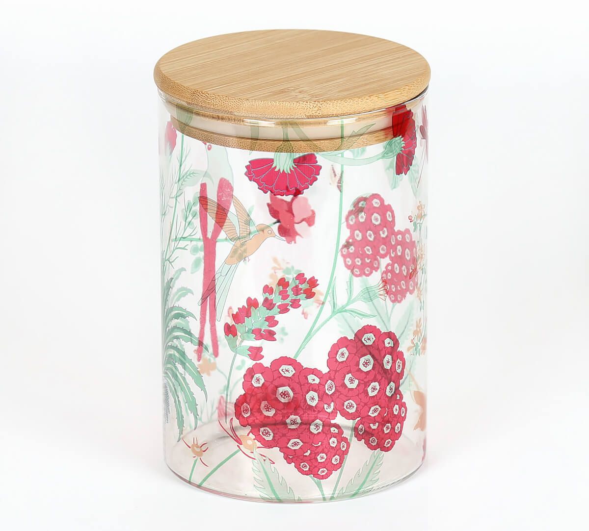 Grey Floral Galore Glass Jar 1050 Ml