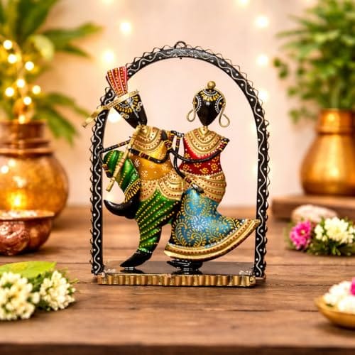 Decor, Home Wall Table Decoration Items for Living Room, Handpainted Dancing Radha Krishna Wall Hanging