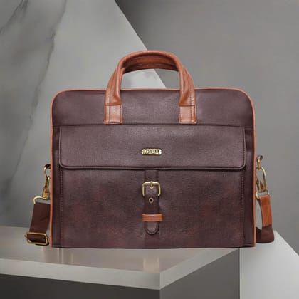 LOREM Brown Color Faux Leather 10L Laptop Messenger Bag For Men BG55