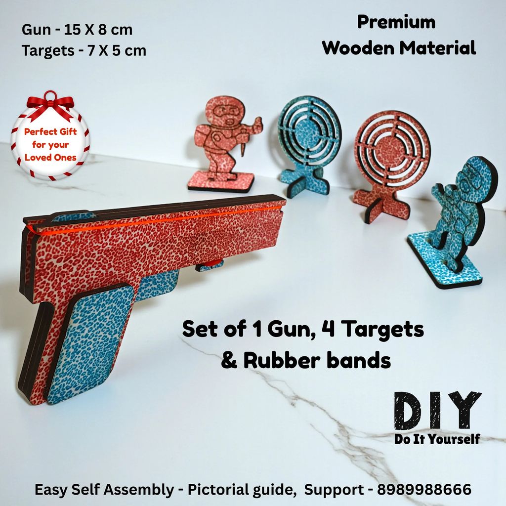 Rubber Band Gun DIY Playset with Targets | Safe Shooting Game for Kids | Build, Assemble & Play Wooden Toy Set for Fun Skill-Based Play