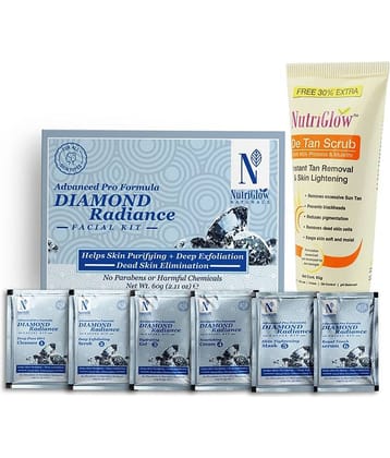 Nutriglow Advance Pro Formula Diamond Radiance Facial Kit 60gm and De tan Srcub 65gm For All Skin Type (Pack of 2)