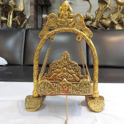 Aluminium Showpiece Ganesh Meharav Jhula, Height : 11 Inch (ASMAS426 P)