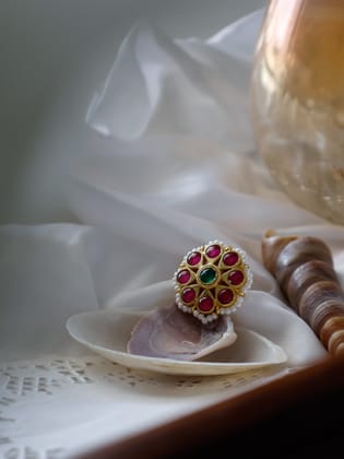 Ivy Floral Kundan Ring-Pink