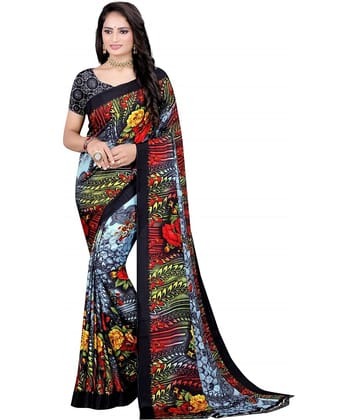 LEELAVATI Crepe Printed Saree With Unstitched Blouse Piece ( Blue )