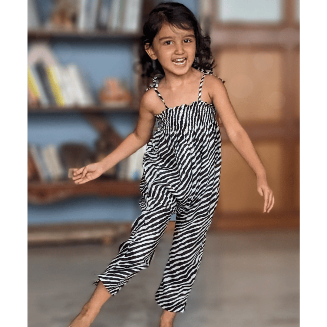Cotton Malmal Jumpsuit for Girls | Leheriya Black-1-2Y