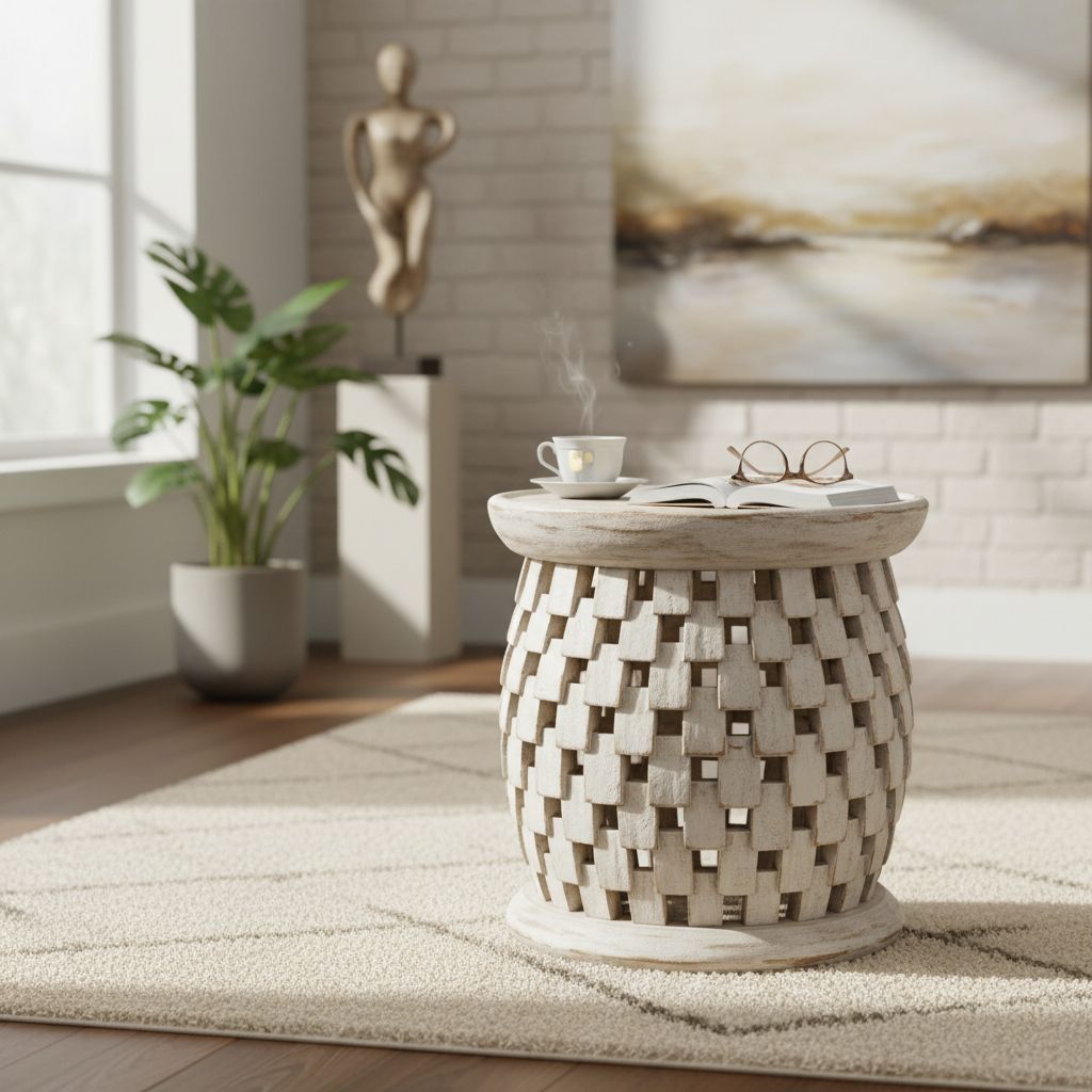 Wooden Round Side Table Vintage Distressed Side Table | Home Furniture