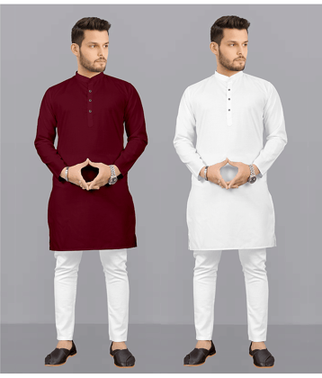 Fashionfricks Multi Cotton Blend Regular Fit Men's Kurta Pyjama Set ( Pack of 2 )