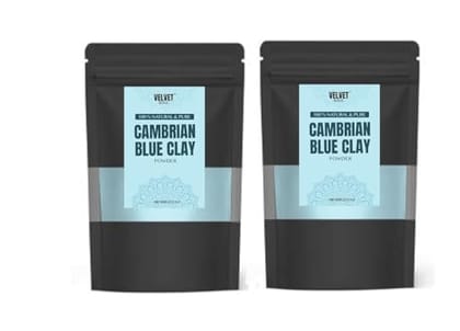 Velvet Soul Cambrian Blue Clay Powder For Facial masks, Face and body Exfoliant, Hair treatment| Pure & Natural Mask Powder For All Skin Types & Unisex use (Pack of 2, each 100 gms)