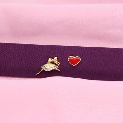 Sterling Dancing Woman and Heart Stud Earrings-None / Gold