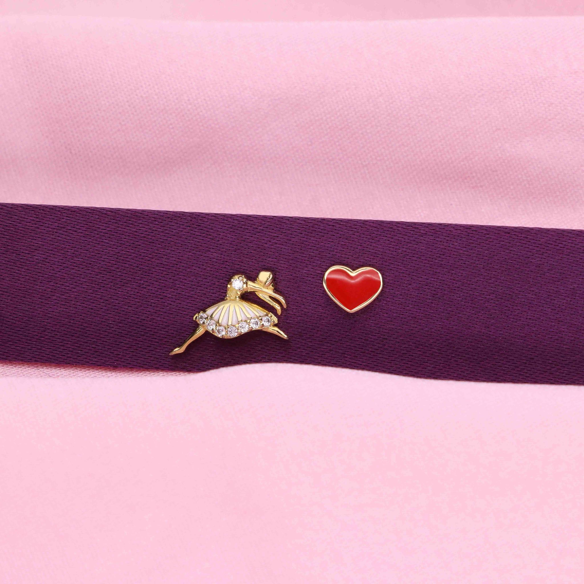 Sterling Dancing Woman and Heart Stud Earrings-None / Gold