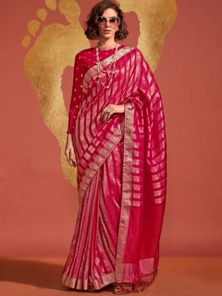 Hot Red & Golden Banarasi Silk Saree with Pretty Blouse