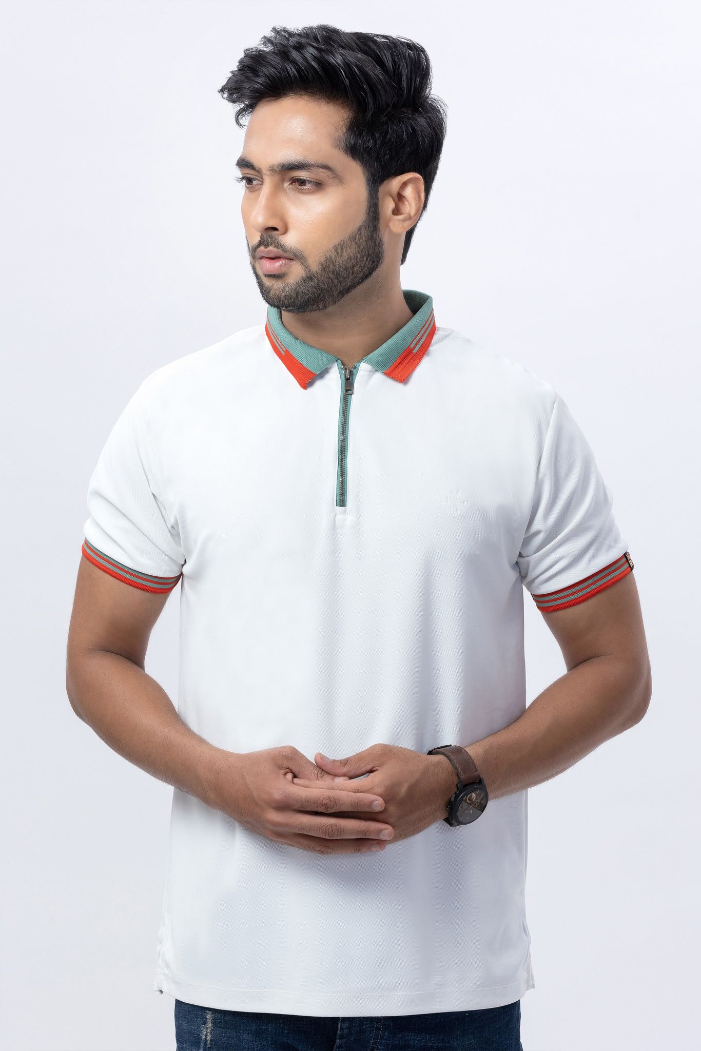 White Polo T-Shirt With Contrast Collar