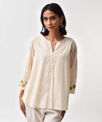 Cream handwoven applique cotton top