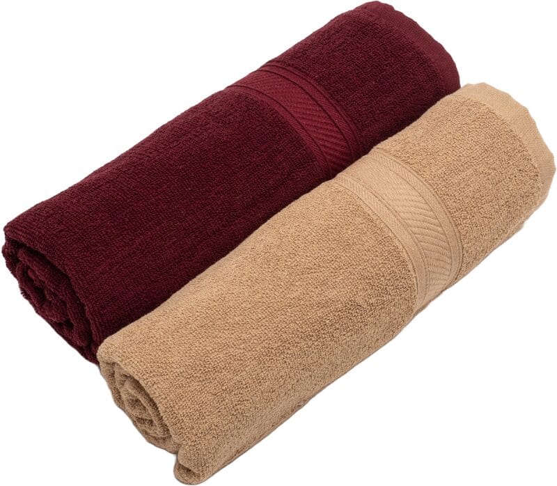 Furnofy Cotton 450 GSM Bath Towel Merun, Beige (Pack Of 2)