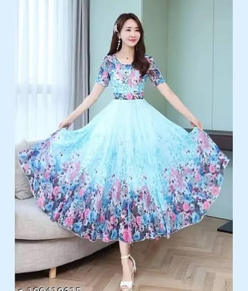 BHAGVATI ENTERPRISE Blue Flared Georgette Women's Stitched Ethnic Gown ( Pack of 1 )