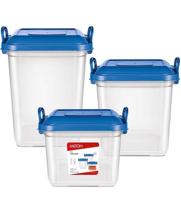 Milton Silo Plastic Storage Containers (15/20/25) Set of 3 (14.45 Litres, 18 Litres, 23 Litres), Blue | Storage Jar | Kitchen Organiser | BPA Free | Stackable | Modular | Nestable