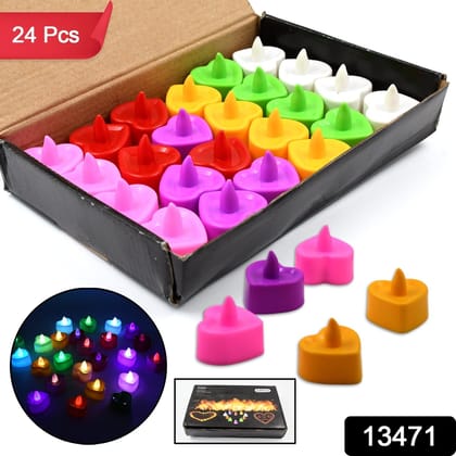Heart Shape Battery Operated Tea Light LED Candles, for Decoration Use, Diwali (24 Pc Set)