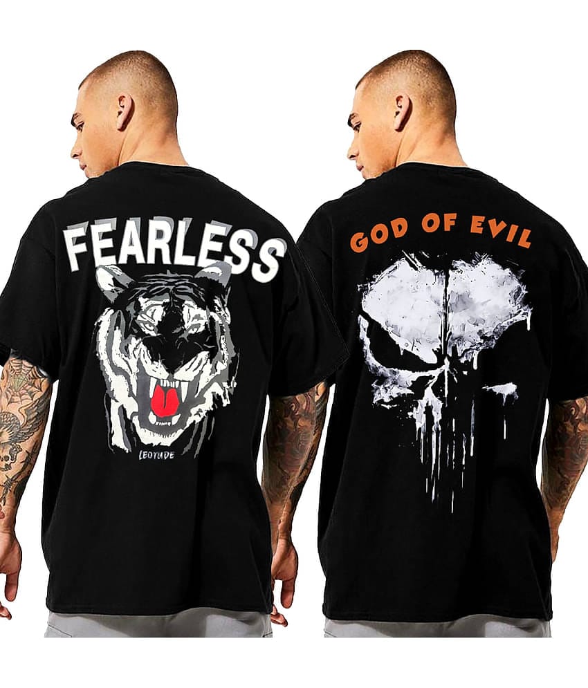 Leotude Pack of 2 Cotton Blend Oversized Fit Men's T-Shirt ( Black )