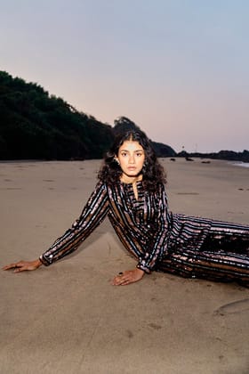 SEQUIN STRIPE LONG TOP-XS / Metallic Multi