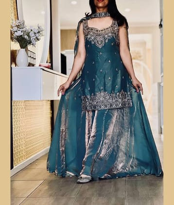 YASHASVI ENTERPRISE Women Silk Embroidered Ethnic Motifs Kurti With Salwar ( Teal )