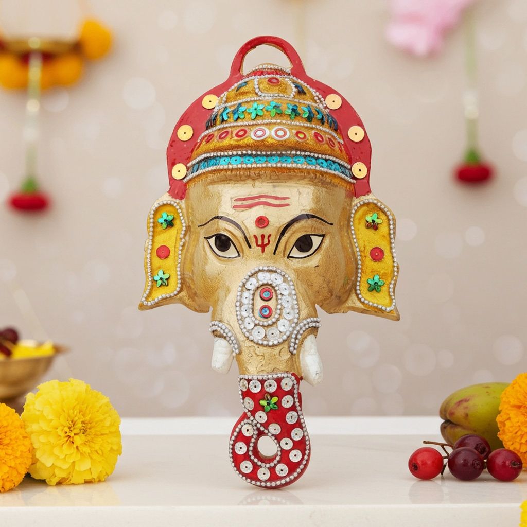 Aluminium  Showpiece Ganesh Wall Hanging Coloured (ASMAS251 B)