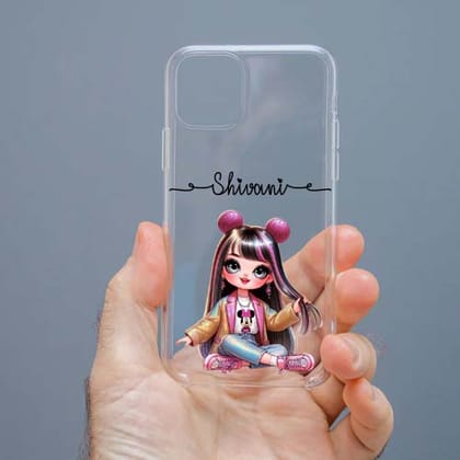 Personalized Cute Girl Transparent Silicon Case Customised with Name for Oppo, Vivo, Redmi, Realme, Poco, Mi, OnePlus, Samsung, iPhone, and More - design 60