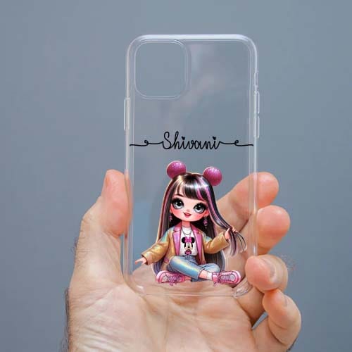Personalized Cute Girl Transparent Silicon Case Customised with Name for Oppo, Vivo, Redmi, Realme, Poco, Mi, OnePlus, Samsung, iPhone, and More - design 60