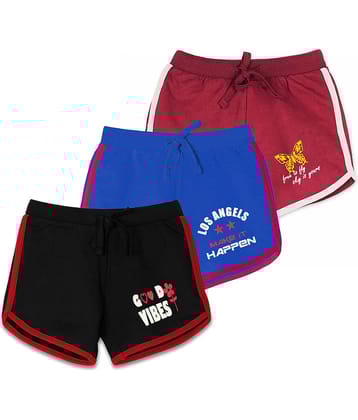 MIST N FOGG Pack of 3 Girls Cotton Blend Cycling Shorts ( Multicolor )