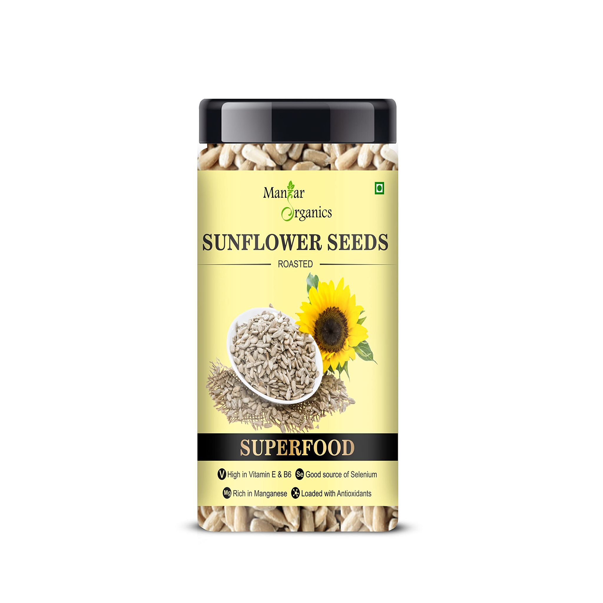 ManHar Organics Roasted Sunflower Seeds 125gm Jar for Eating -AAA Grade |Protein and Fiber Rich Superfood| (Roasted Sunflower Seeds, 125gm)