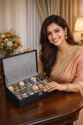 Sukeshcraft 12 Slot Premium Watch Box for Men, Grain pu with Grey Velvet Interior, Lockable Watch Organizer Case