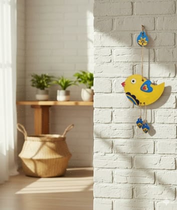 Yellow Bird Wall Hanging Decor with Blue Accents Madde of MDF