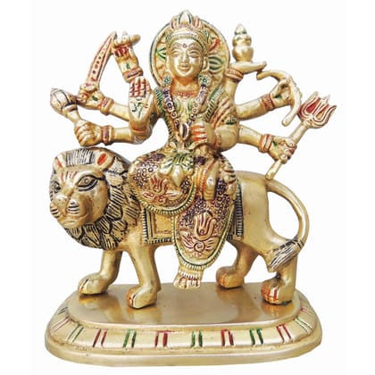 Brass Durga Ji Statue - Traditional Goddess Idol for Puja Decor, Height : 5.5 Inch (BSMAS937 X)