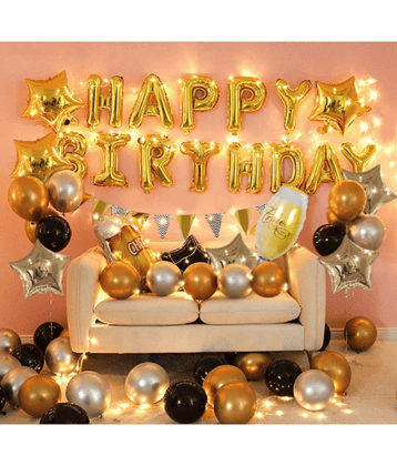 Jolly Party  Happy Birthday Banner Decoration Kit 58 Pcs Set for Husband Boys Balloons Decorations Items Combo with Cheers Foil Balloon Crown Foil, Age Perfect, Metallic Balloons with Ribbon