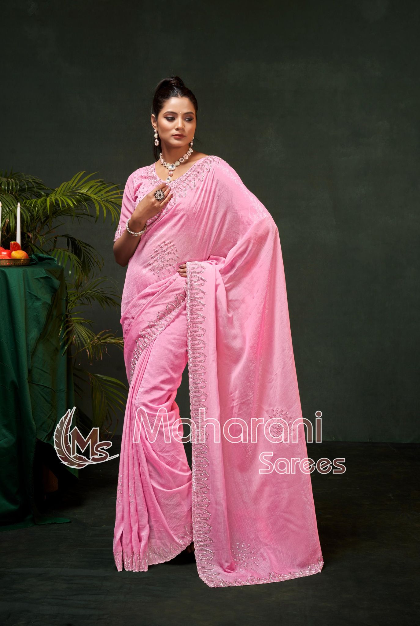Swarovski work Organza Silk Saree