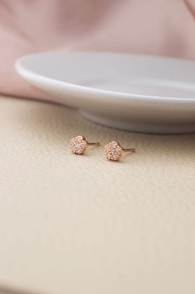 Happy Flower Rose Gold Plated Sterling Silver Stud Earrings-Rose