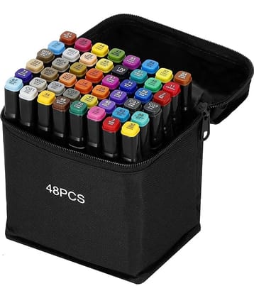 Dual Tip Colorful Art Markers Sketch Pens 48 Colors With Carrying Case For Painting Sketching Calligraphy Drawing -Twin Head Permanent Colouring Marker Pens For Kids Adult, Multicolor (48)