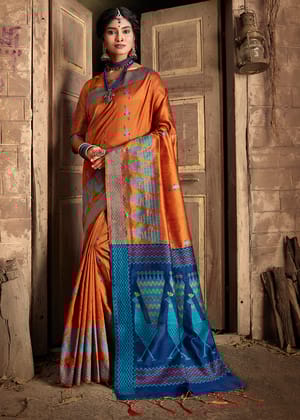 "Special Price" : Ultra Orange Woven Cotton Silk Saree