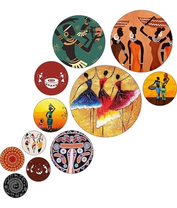 SNDArt Set Of 11 Modern Art  Round Self Adhesive Wall Decor Gift Items For Living Room Digital Reprint 21 inch x 26 inch