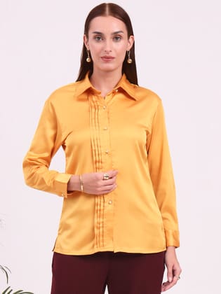 Tailored Fit European Satin Shirt With Pleated Placket-M