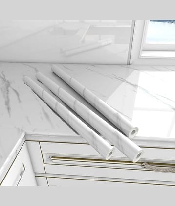 SKYVILLA Wall Stickers Wallpaper (200cm X 60 cms) for Furniture Kitchen Cabinets Almirah Tabletop Plastic Table Wooden Table Wardrobe Renovation PVC DIY Self Adhesive Sticker (White, Pack of 3)