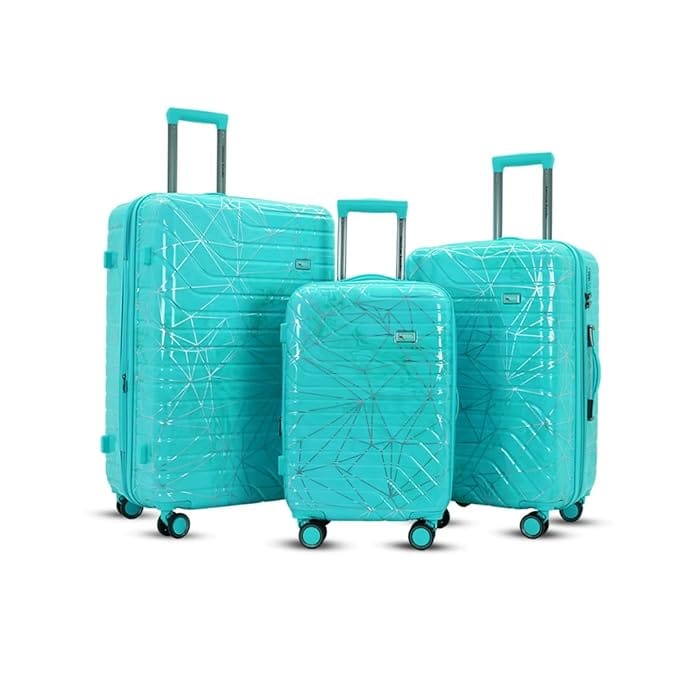 AMERICAN TRAVELLER Spider Trolley Bags Set of 3 Large Polycarbonate Expandable Hardshell Printed, Lightweight, Durable Travel Luggage Suitcase with Metallic Tone 8 Wheels 360 Rotatable (3, Green)