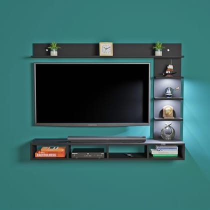 DAS Ambience LED Light Installed Wall Mount Engineered Wood TV Entertainment Unit/Tv Rack Set to Box Stand with Wall Shelves for Living Room Black Finish (Ideal for up to 43") Screen