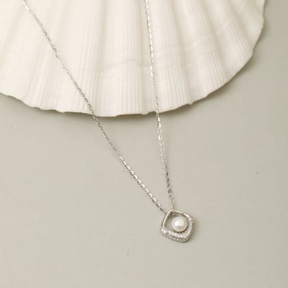 925 Sterling Silver Pearl Pendant Necklace for Women | Cubic Zirconia Studded Elegant Chain | Minimalist Jewelry