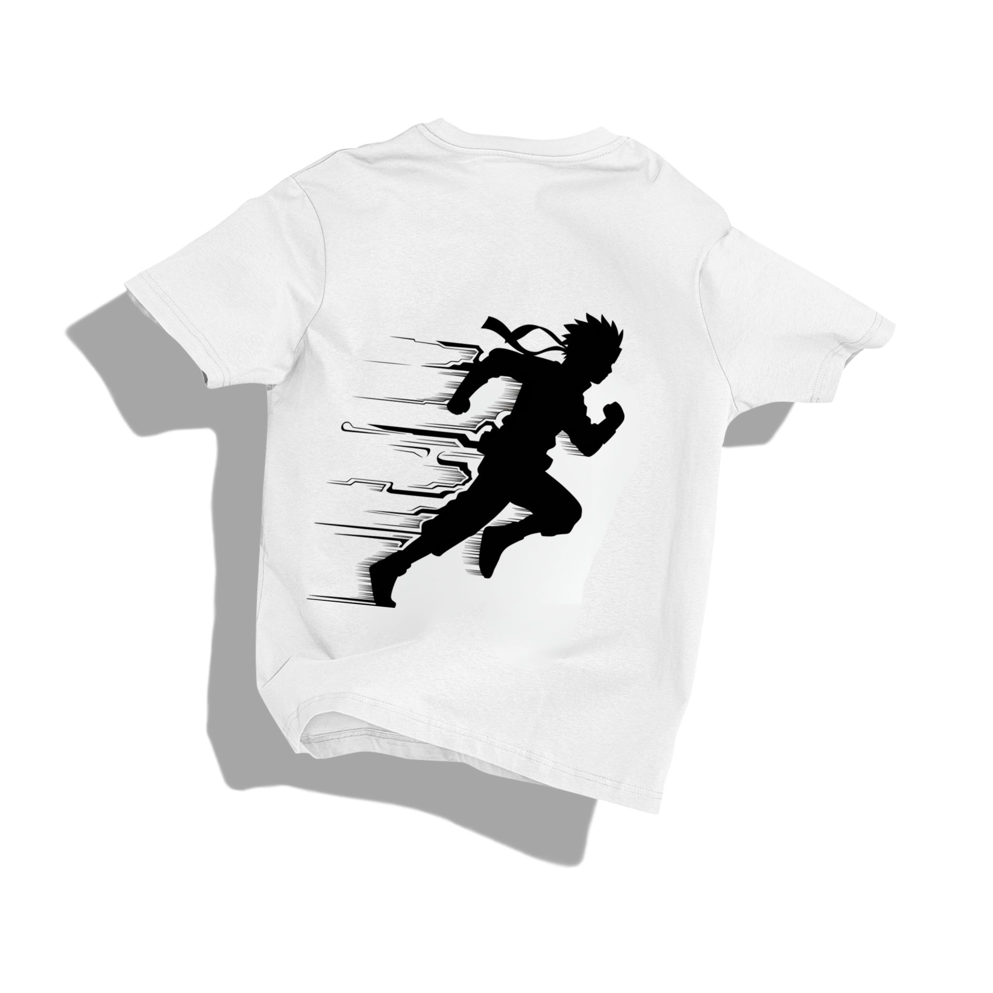 Naruto run- Round Neck Drop Shoulder Graphic Printed Oversized Cotton T-shirt-S / White