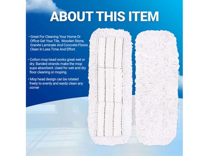 Dust Control Flat Dry Mop 18-inch Refill (Cotton) - Ultra-Soft Microfiber Pad for Effortless Cleaning